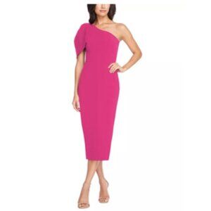 Dress The Population Womens Large Tiffany One-Shoulder Midi Sheath Dress NEW